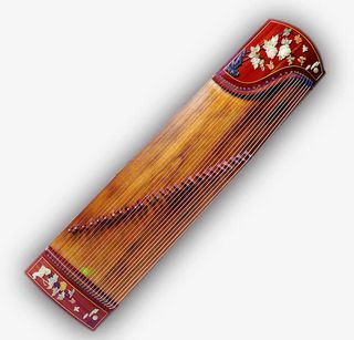 棕红色复古古筝免抠