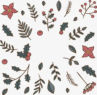 冬天树枝树叶花纹免抠