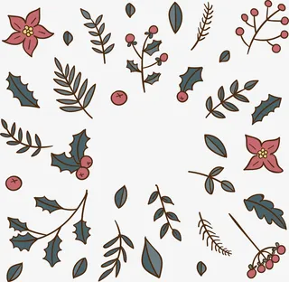 冬天树枝树叶花纹免抠