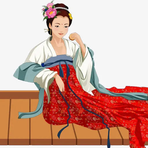 中秋节手绘红衣古典美女免抠
