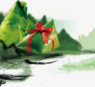 绿色水墨粽子素材背景