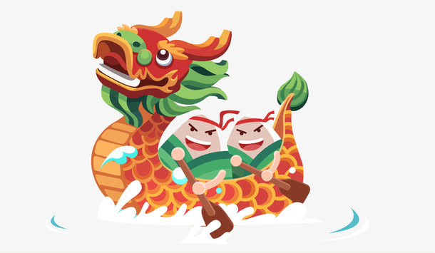 端午节手绘卡通插图划龙舟免抠