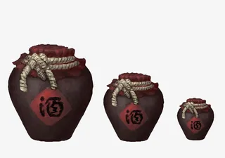 手绘褐色密封陶酒坛免抠