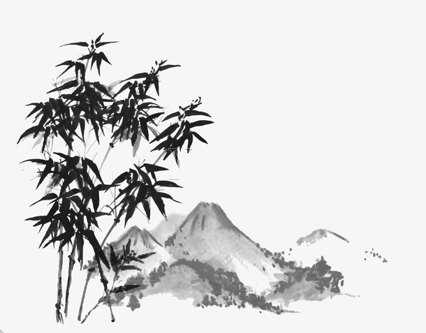 传统艺术创意水墨山水画免抠