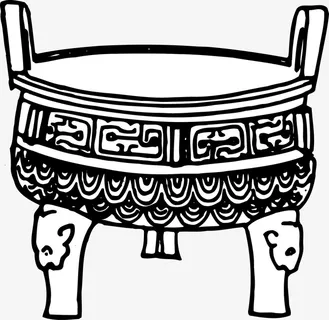 中国风文物青铜器鼎线描画免抠