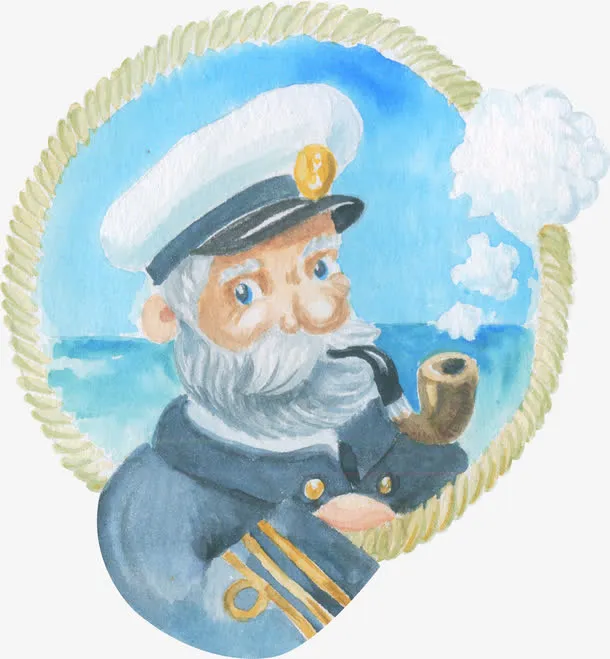 手绘圆环里的老船长免抠