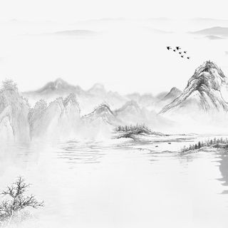 水墨山水画透明背景免抠节日其他节日元素