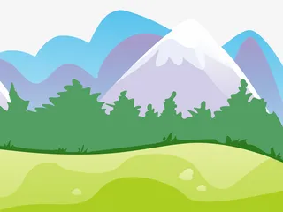 高山森林草地卡通图免抠