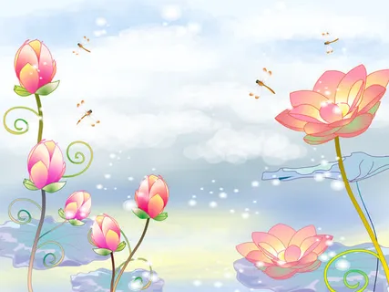 手绘蓝色荷叶荷花装饰免抠 手绘蓝色荷叶荷花装饰免抠