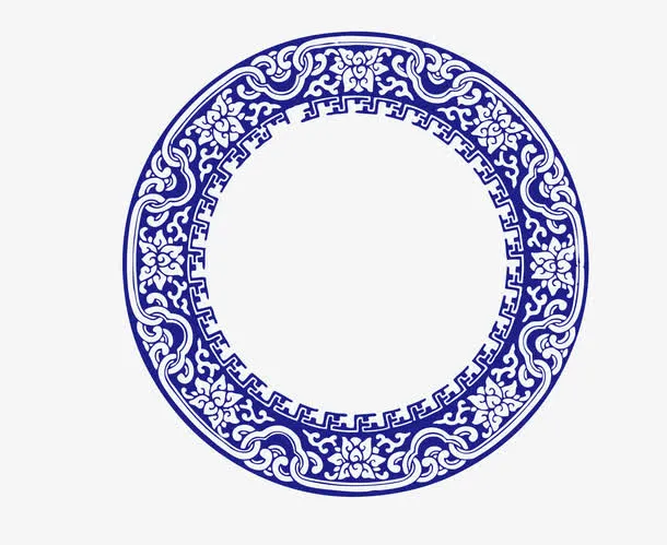 中式圆形青花瓷边框PNG图片免抠