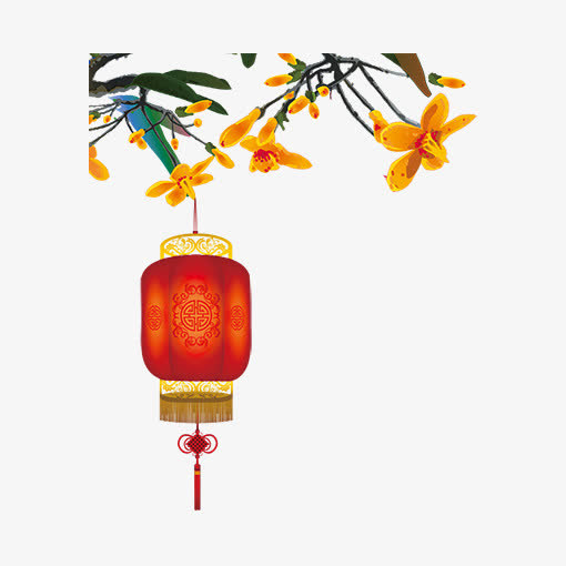红色中国风花朵灯笼免抠