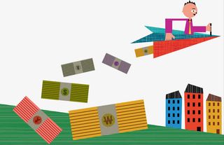 飞翔在高楼上方的纸飞机免抠