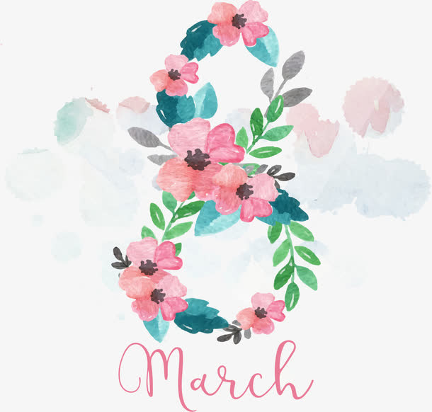 浪漫水彩三八节免抠