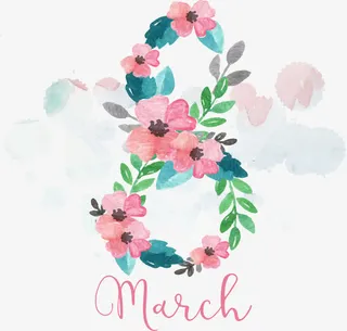 浪漫水彩三八节免抠