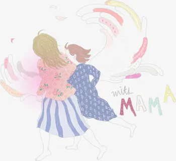 手绘可爱奔跑母女免抠