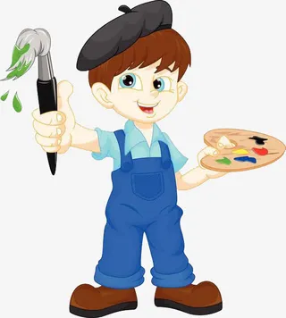 拿着画笔染料盘准备作画的男孩免抠