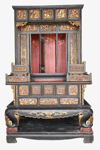 清漆金古典木雕花鸟纹神龛免抠