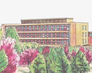 卡通手绘大学教学楼免抠