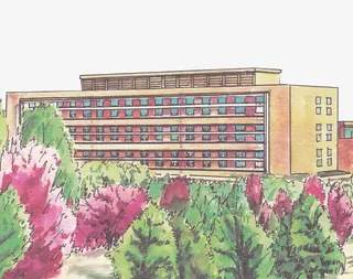 卡通手绘大学教学楼免抠