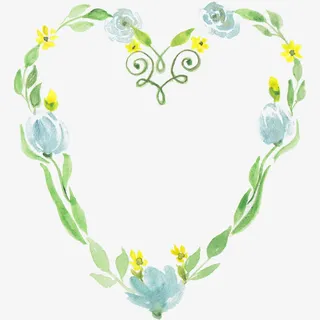 手绘绿色爱心植物花环边框免抠