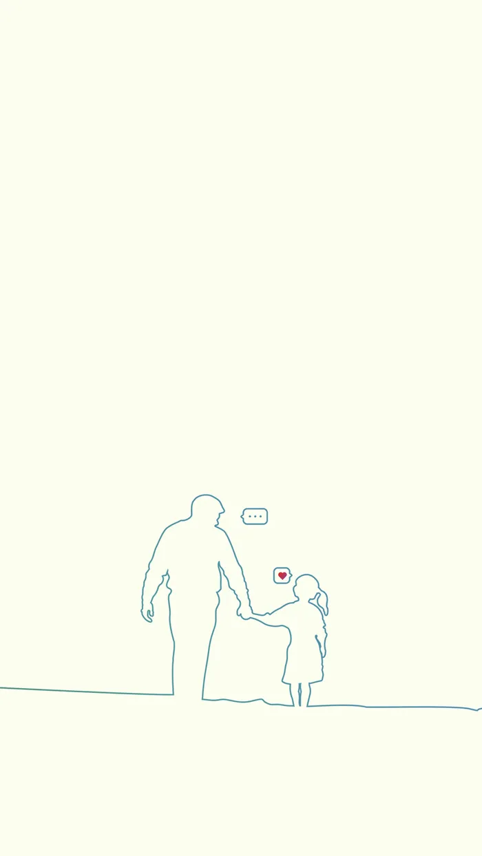 浅黄色简笔画父情节温情海报高清