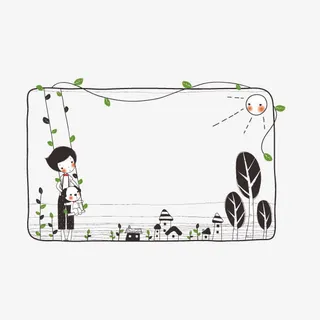 边框 线条 卡通边框 秋千文案免抠