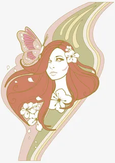 卡通长发美女条纹背景素材