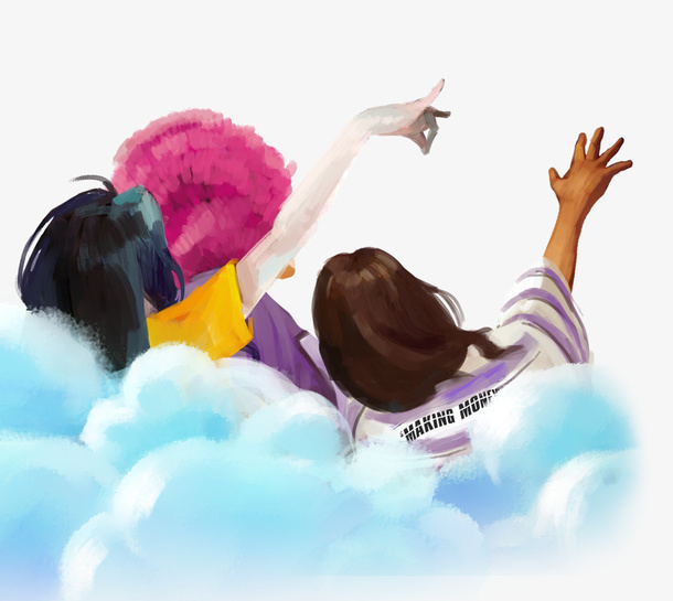 手绘抽象云朵夏日度假风孩童免抠