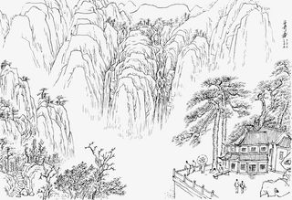 古风山水画线条免抠