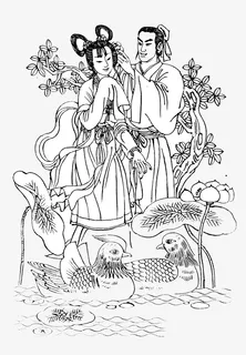 卡通手绘牛郎织女鸳鸯免抠 卡通手绘牛郎织女鸳鸯免抠