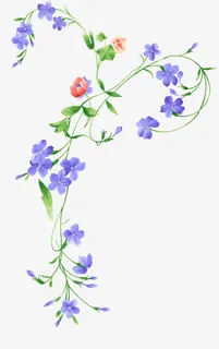 蓝色花朵花枝漂浮免抠