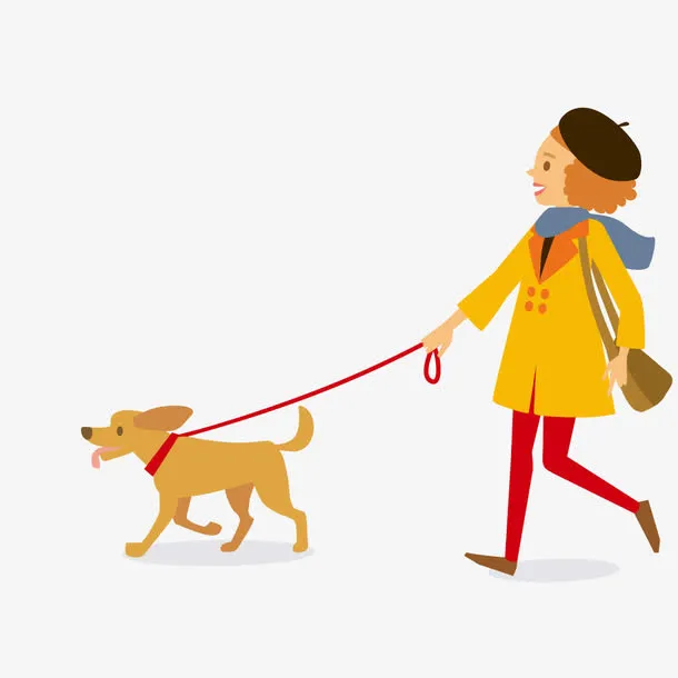 牵着宠物狗的美女免抠