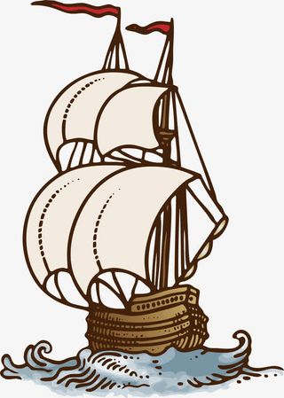 复古黄色大型帆船免抠
