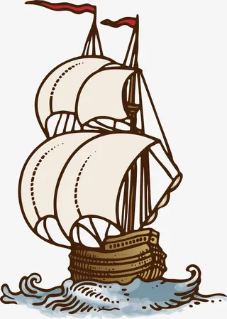 复古黄色大型帆船免抠