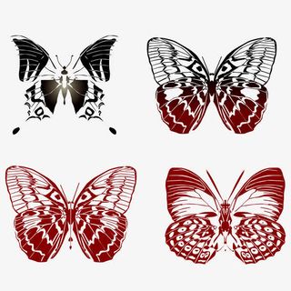 红色渐变色花纹蝴蝶免抠