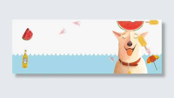 西瓜小清新卡通手绘蓝色背景免抠