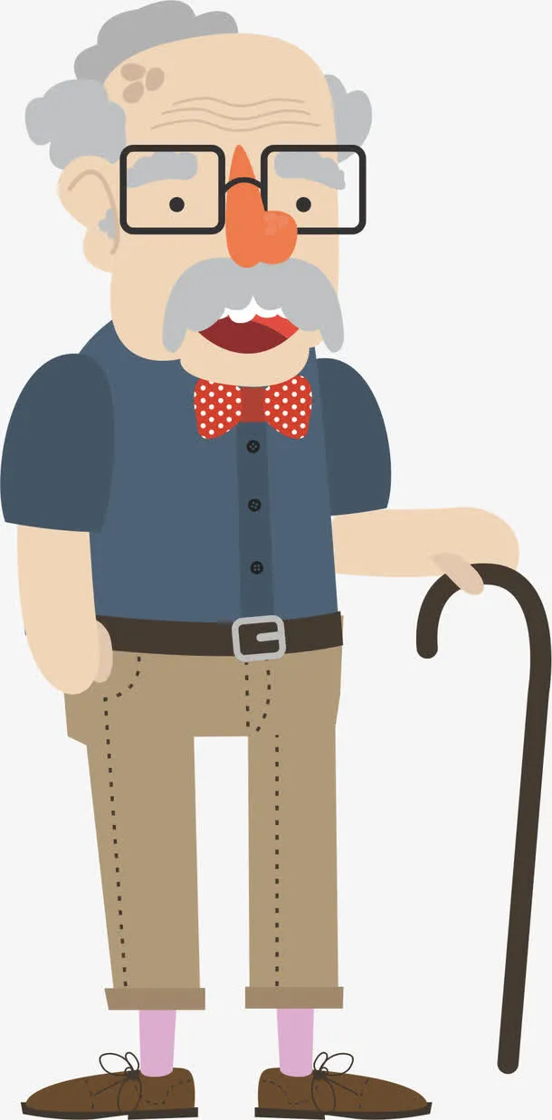 时尚的老人用手杖免抠