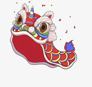 醒狮舞狮手绘卡通免抠