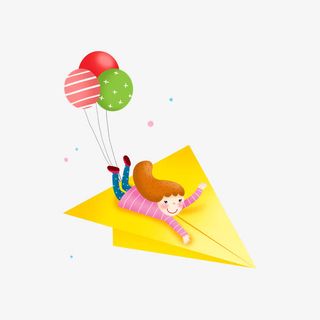 在纸飞机上飞翔的小女孩免抠