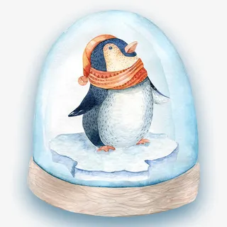 蓝色玻璃小企鹅元素免抠