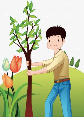 植树节男人卡通海报促销素材免抠