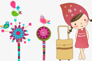 手绘花朵小鸟女孩免抠