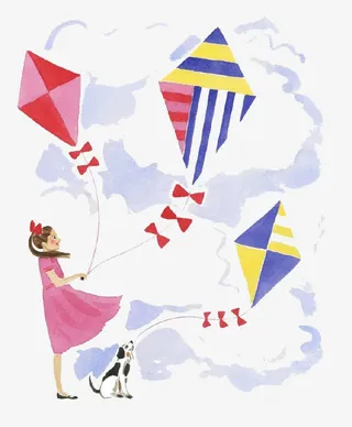 卡通女孩放风筝免抠