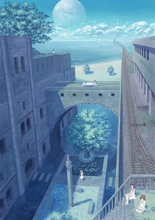 手绘蓝色少女插画免抠