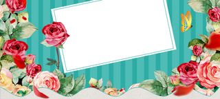 春天手绘玫瑰花朵梦幻条纹蓝色banner高清