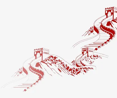 卡通手绘红色长城免抠