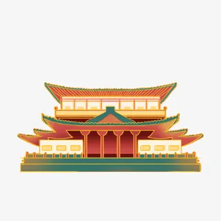 国潮国风建筑物插画免抠手绘/卡通手绘元素