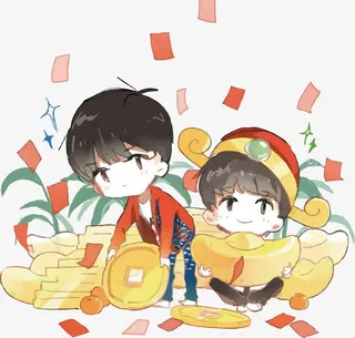 手绘初五接财神卡通矢量图免抠