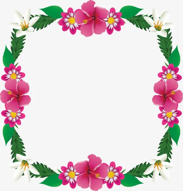 粉红色夏日花朵边框免抠