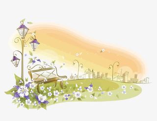 矢量夕阳下的小花园免抠